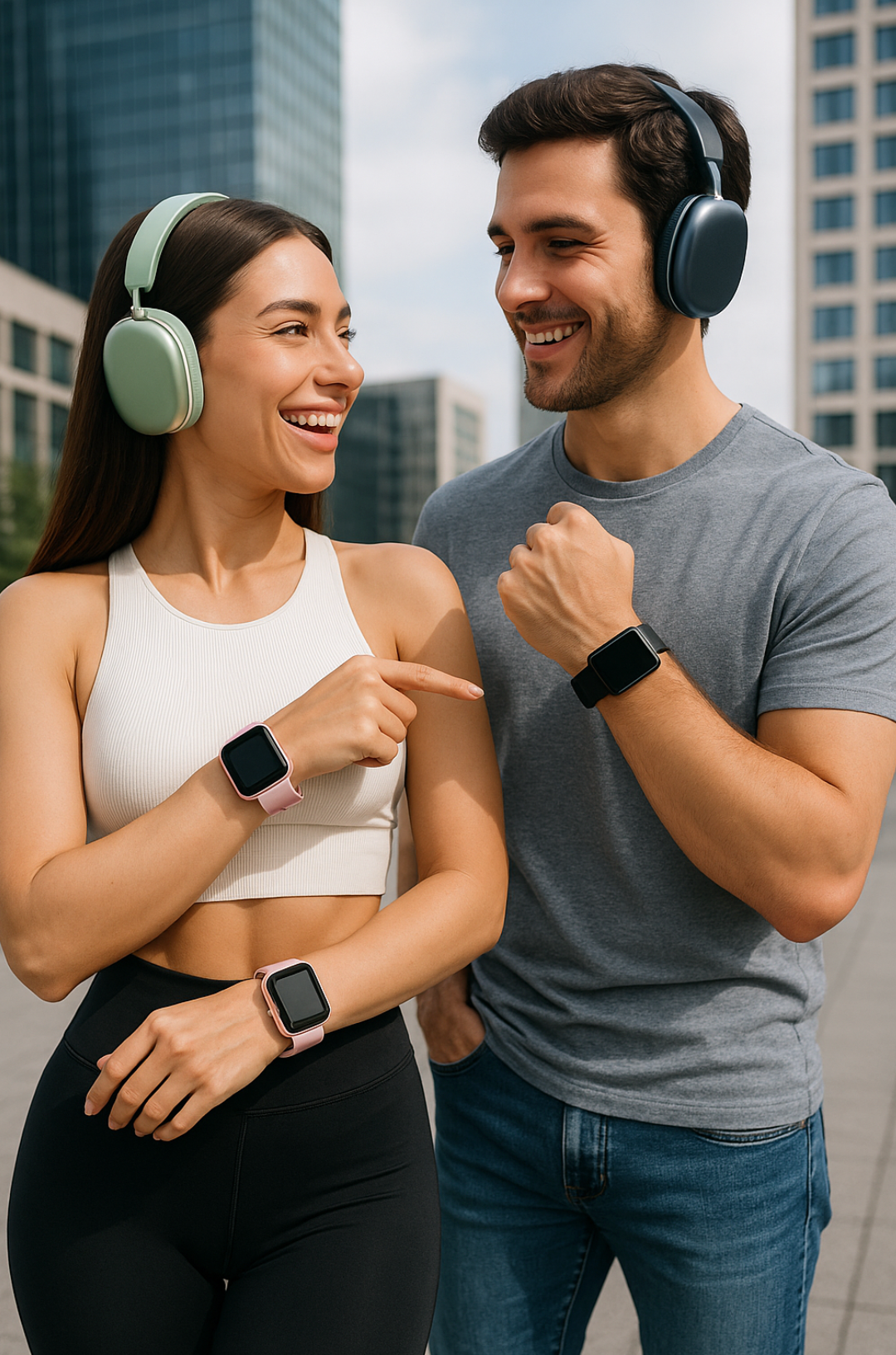 🔥  llamadas, notificaciones y música en un solo lugar - Diadema AirPods 🎧+ Smartwatch + 7 manillas ⌚️🔥